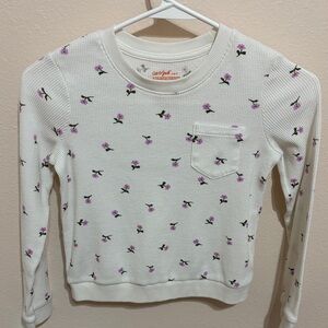 Cat & Jack White Long Sleeve Thermal Top with Pink Floral Print